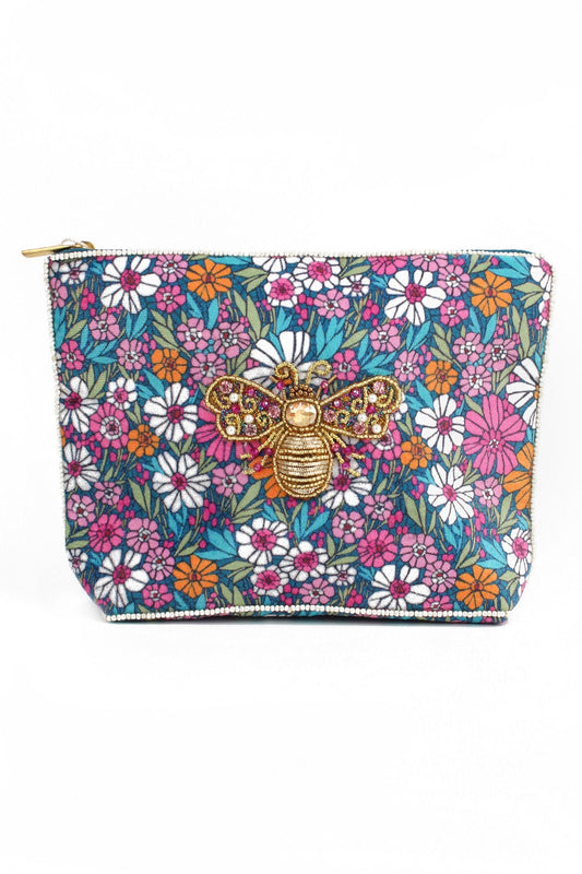 FLORAL PRINT BEE MEDIUM POUCH