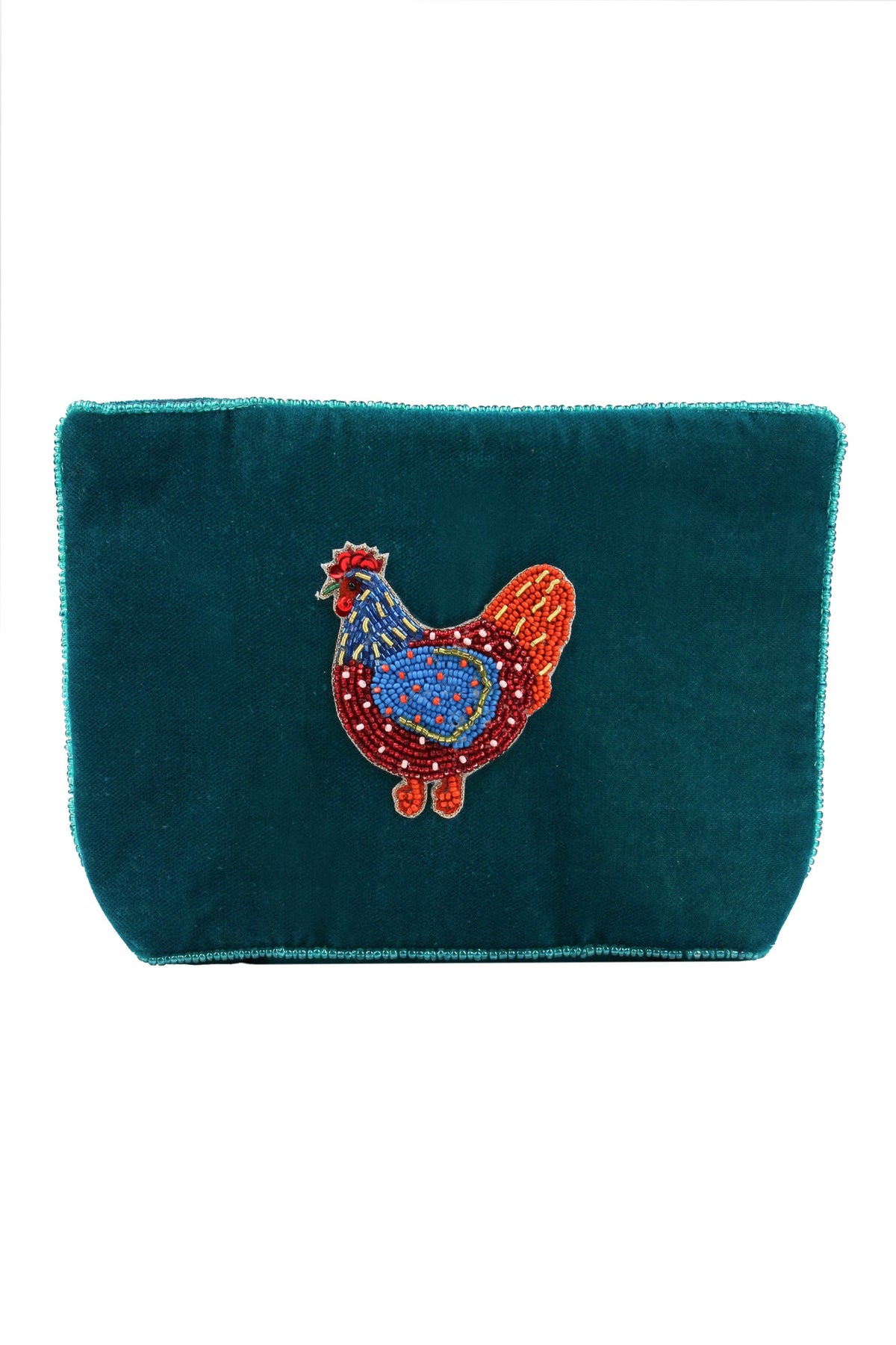 FOLK CHICKEN ON TEAL MEDIUM POUCH