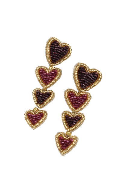 FOUR PURPLE HEART BEADED EARRINGS