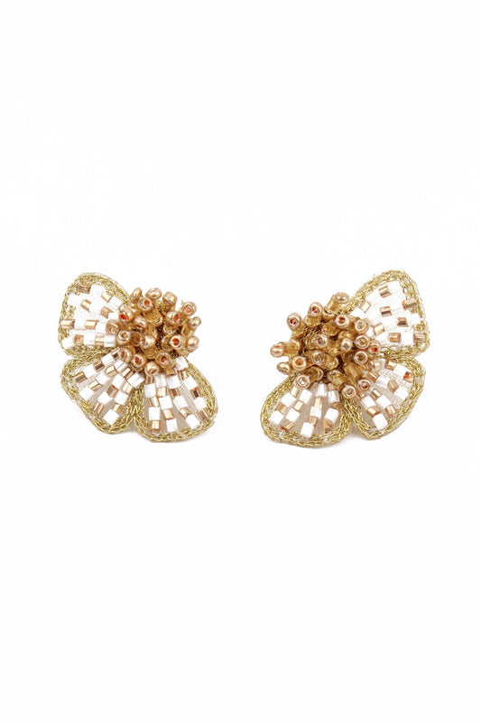 GOLD AND PEARL HALF FLOWER EARRINGS