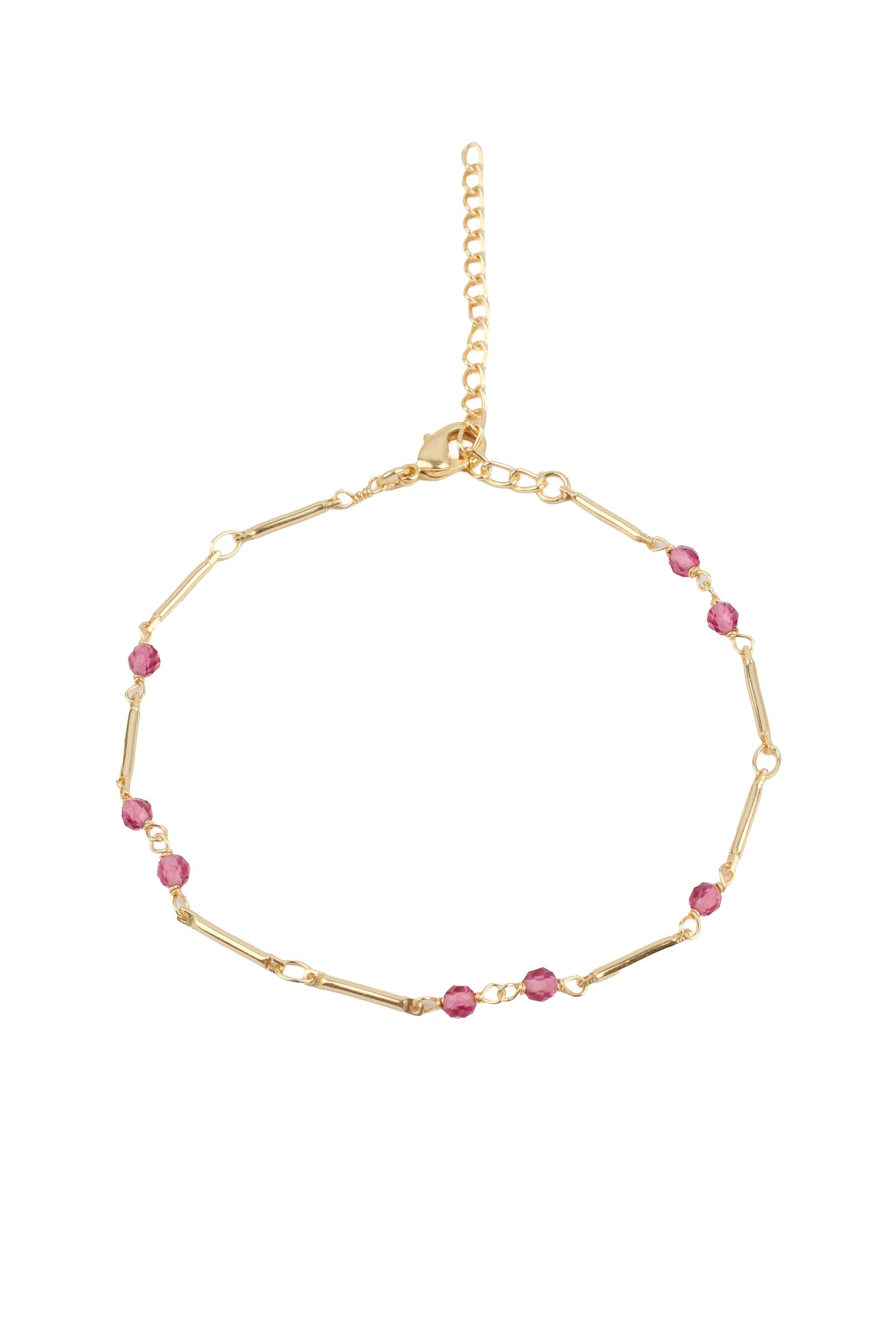 GOLD CHAIN BRACELET WITH PINK CRYSTAL BEADS