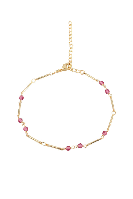 GOLD CHAIN BRACELET WITH PINK CRYSTAL BEADS