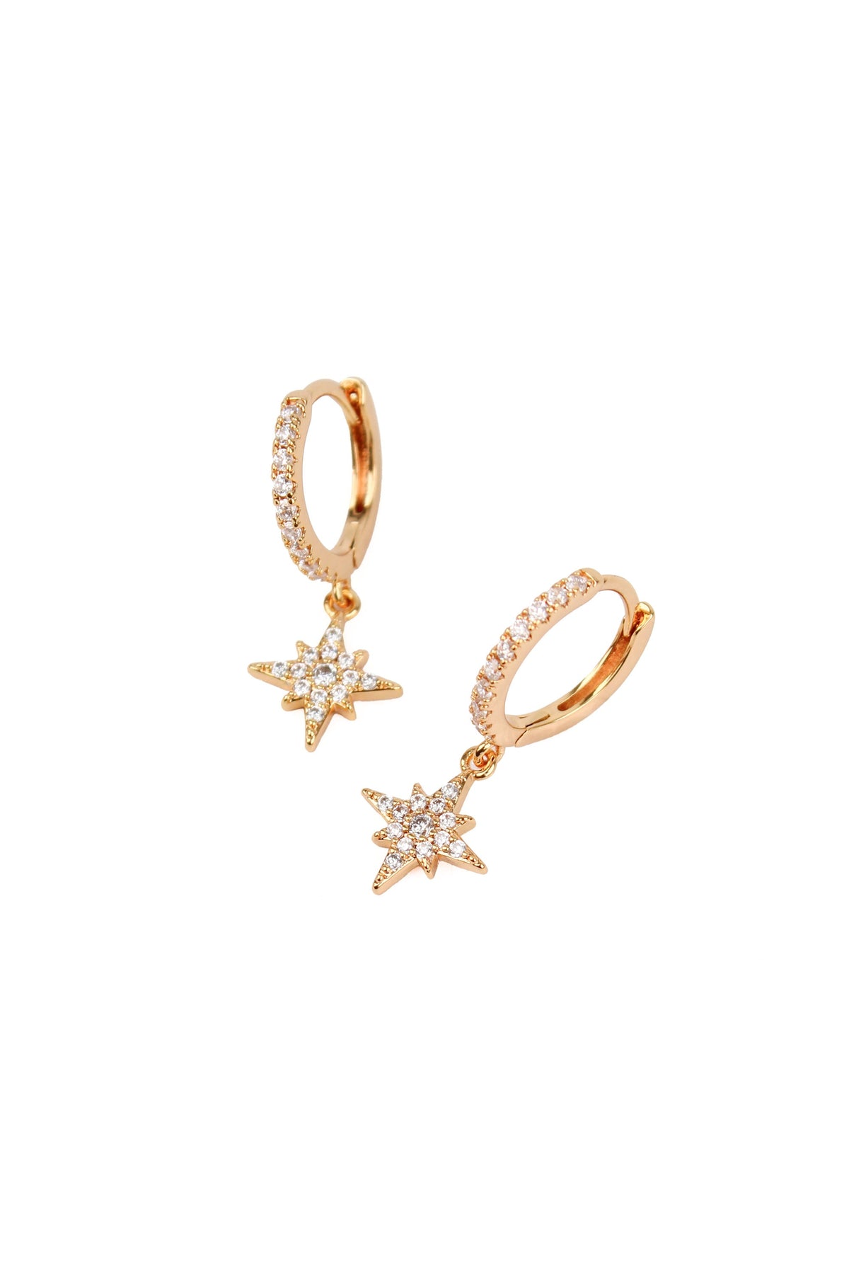 GOLD CZ STAR HUGGIE EARRINGS
