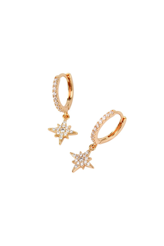 GOLD CZ STAR HUGGIE EARRINGS