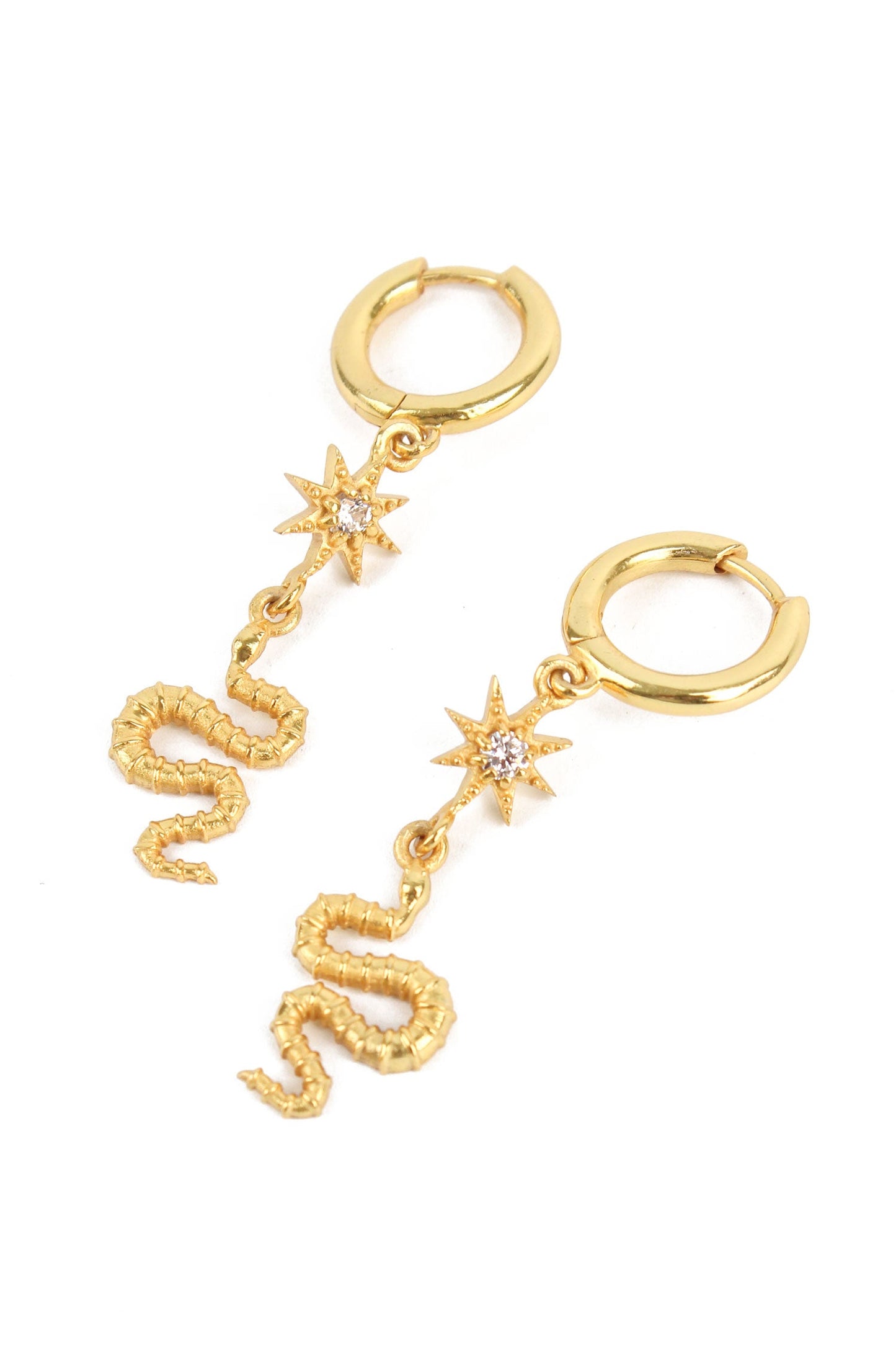 GOLD STAR & SNAKE HUGGIE HOOP EARRING