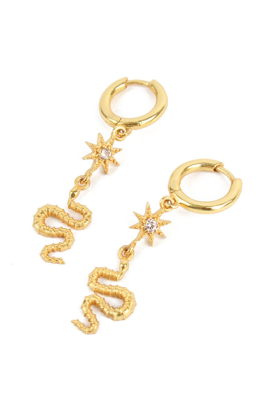 GOLD STAR & SNAKE HUGGIE HOOP EARRING