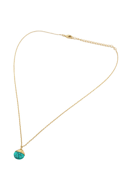 GOLD TURQUOISE BLUE WRAPPED PENDANT NECKLACE