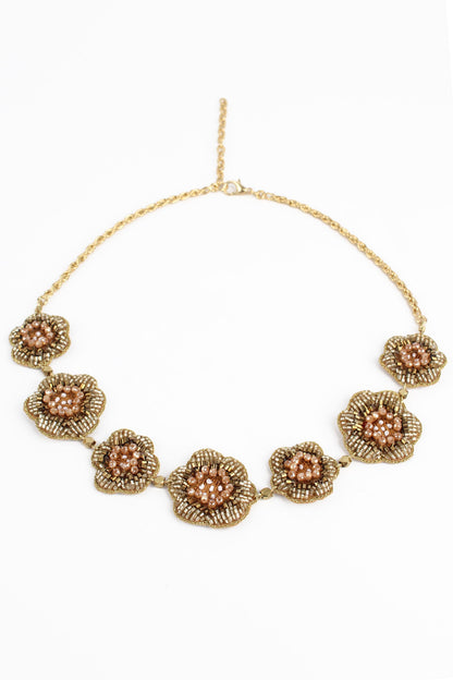 GOLDEN COLOR BEADED EMBROIDERY FLOWER NECKLACE