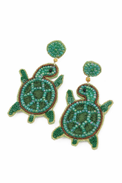 GREEN BEADED SEA TURTLE EARRINGS
