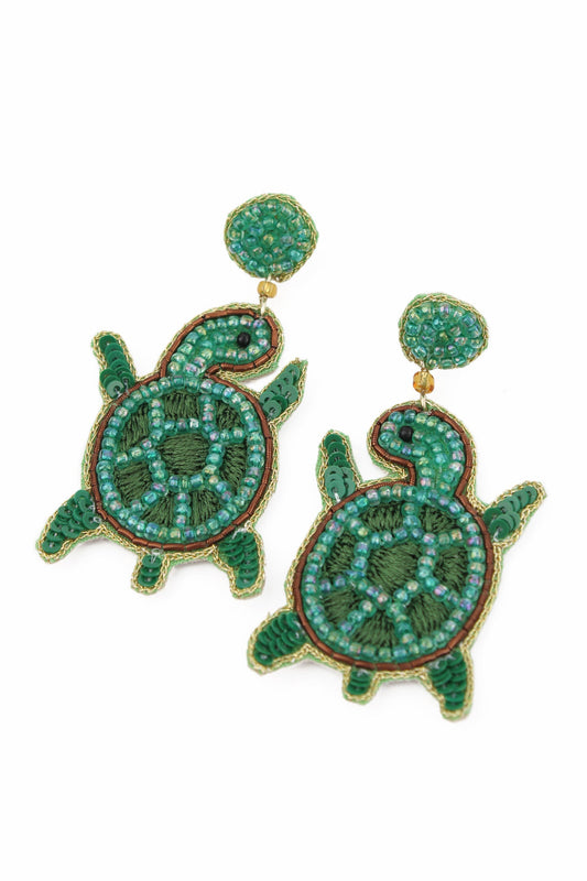 GREEN BEADED SEA TURTLE EARRINGS