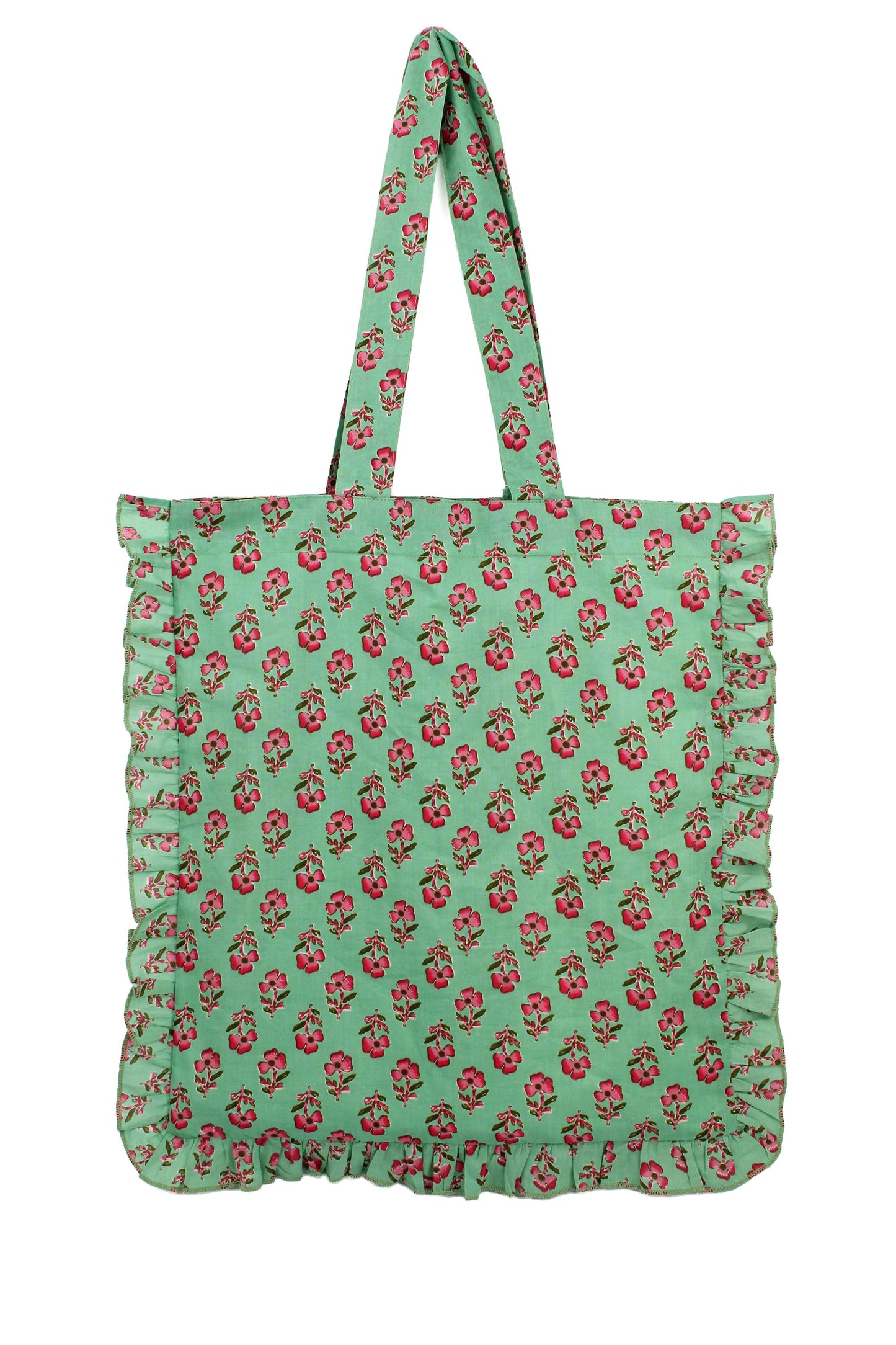 GREEN PRINT FRILL TOTE BAG