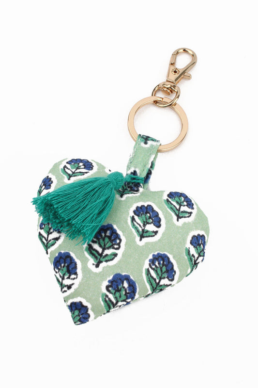 GREEN TASSEL HEART KEYRING