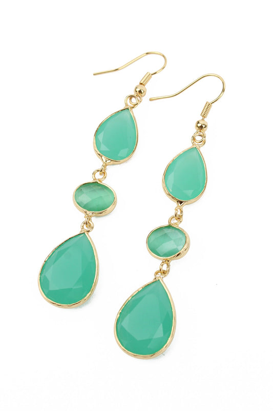GREEN TRIPLE GEMSTONE DROP EARRINGS