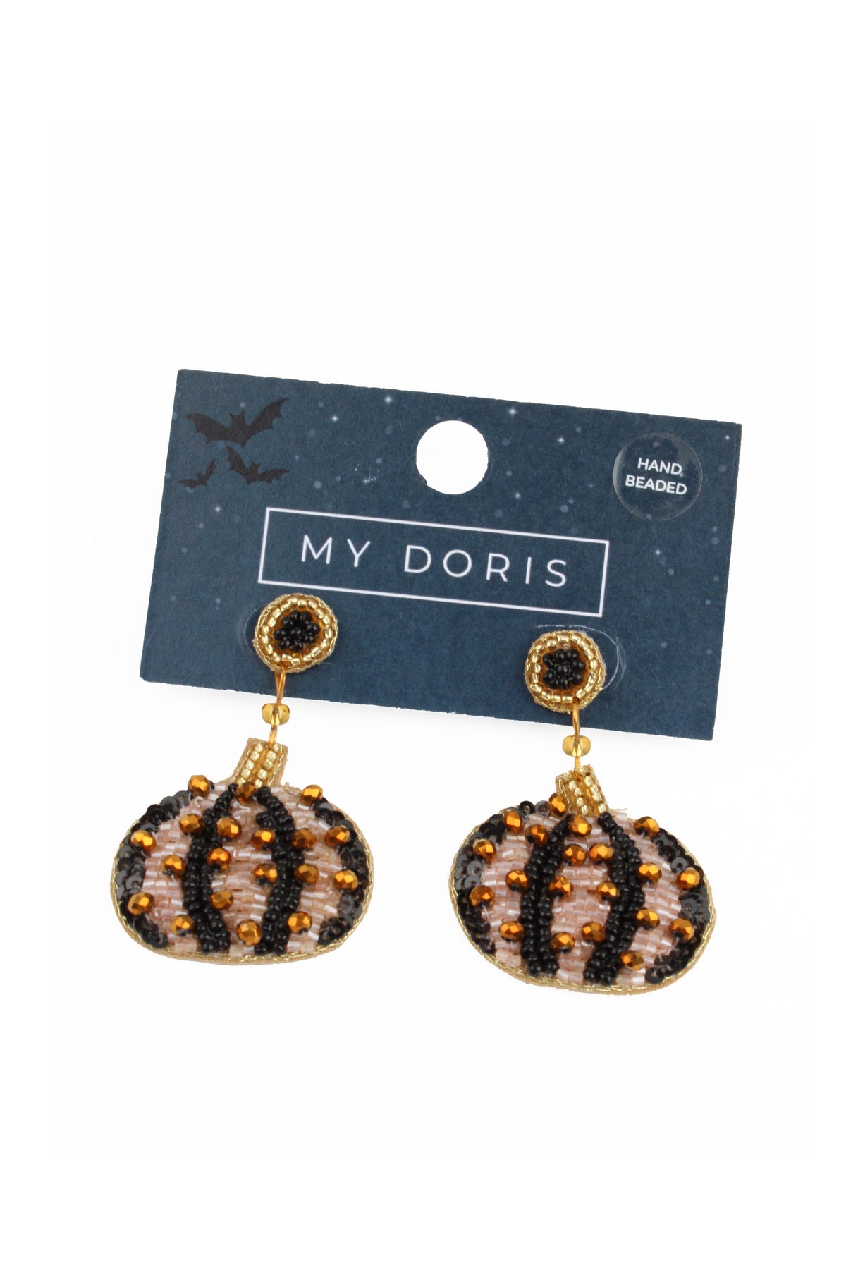 HALLOWEEN BLACK AND GOLD PUMPKIN BEADED EARRINGS