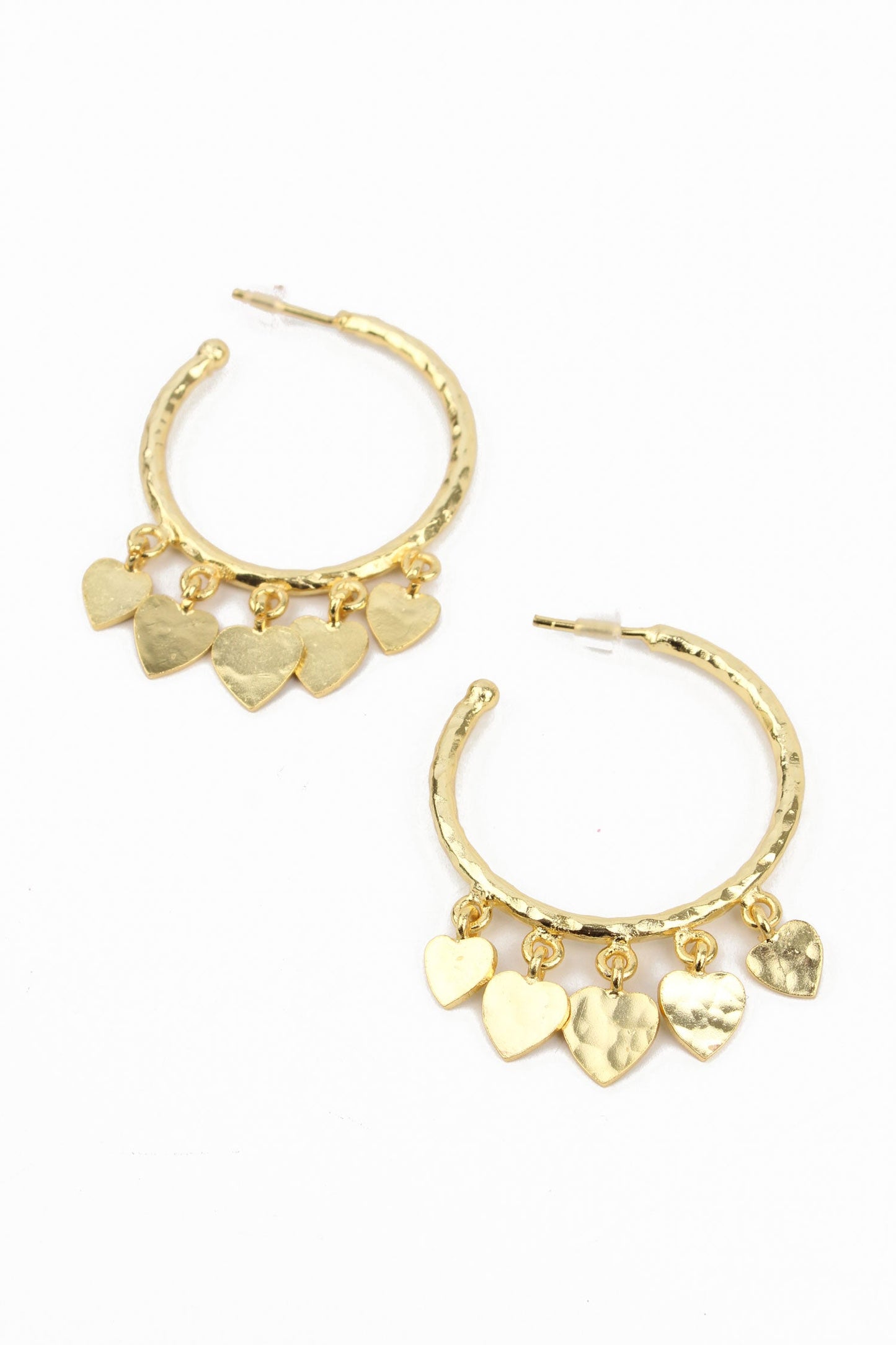 HEART CHARMS ON GOLD HOOPS EARRINGS