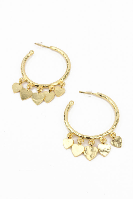 HEART CHARMS ON GOLD HOOPS EARRINGS