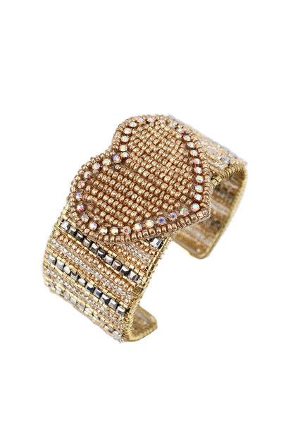 HEART ON GOLD BEADED CUFF