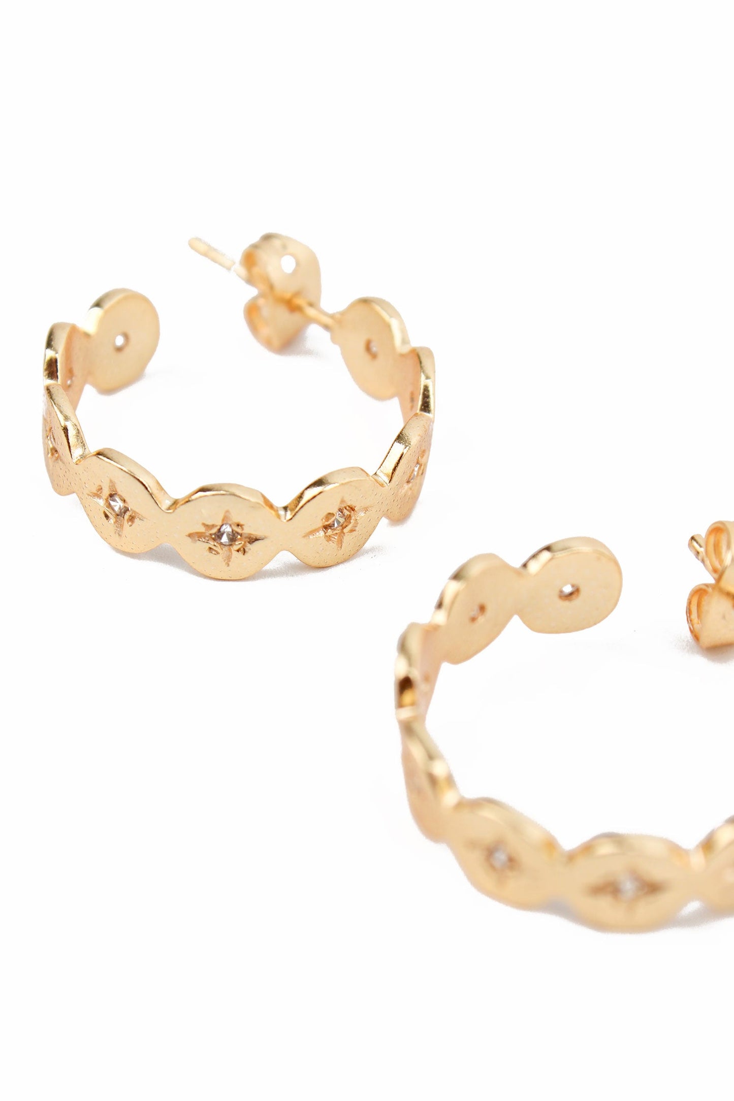 HOOP EARRING WITH WHITE CZ GOLD PLATED