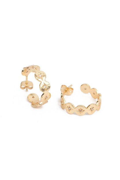 HOOP EARRING WITH WHITE CZ GOLD PLATED
