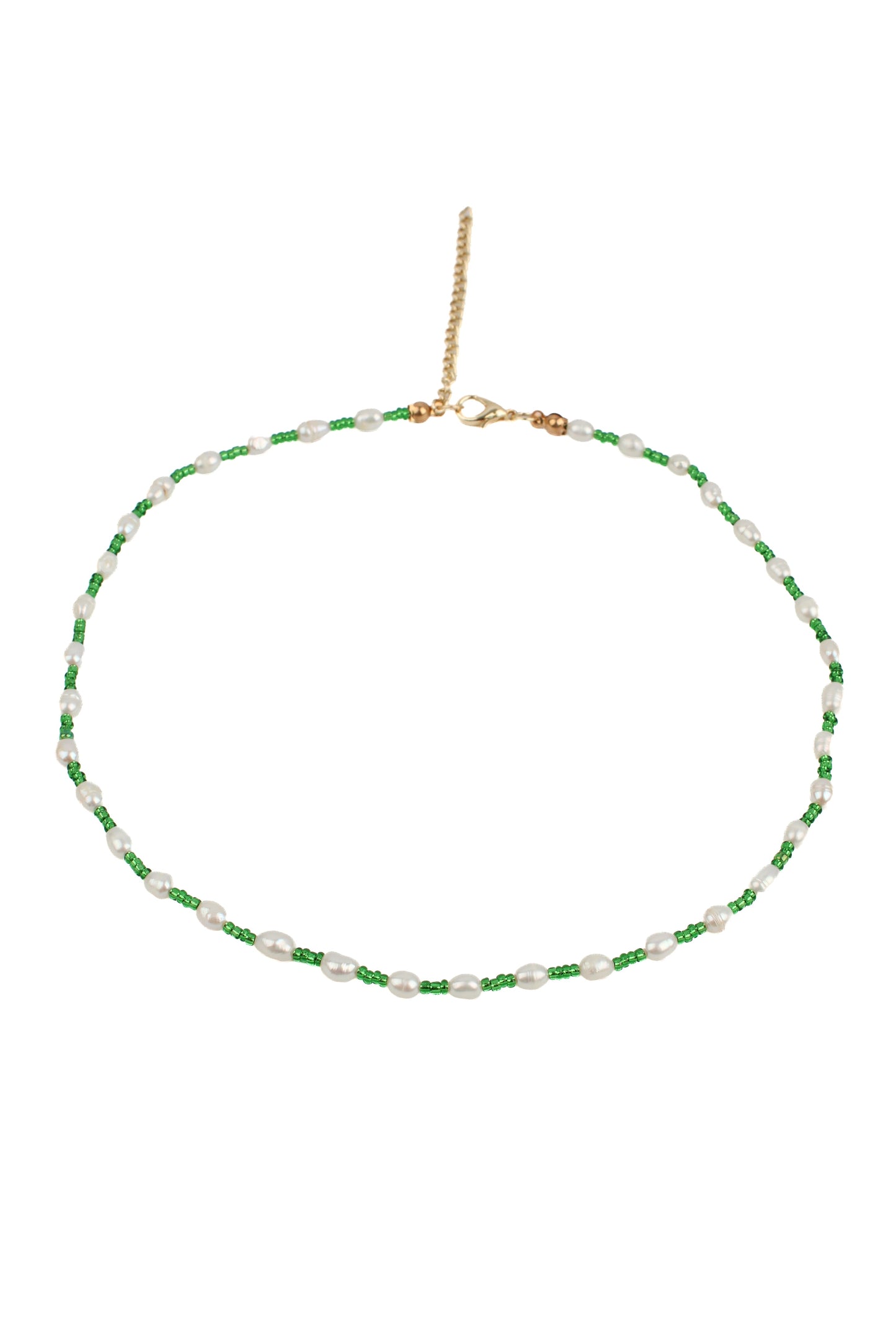 GREEN BEAD & PEARL NECKLACE
