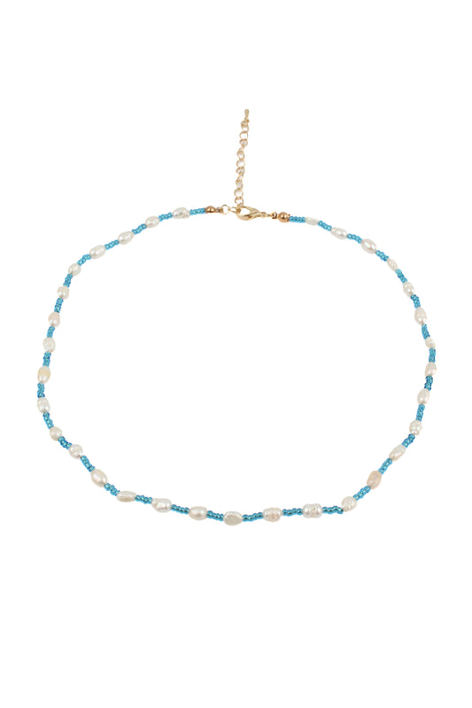 BLUE BEAD & PEARL NECKLACE