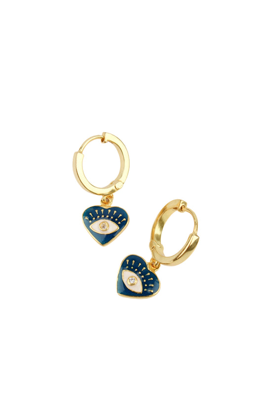 EYE HEART BLUE ENAMEL HOOPS