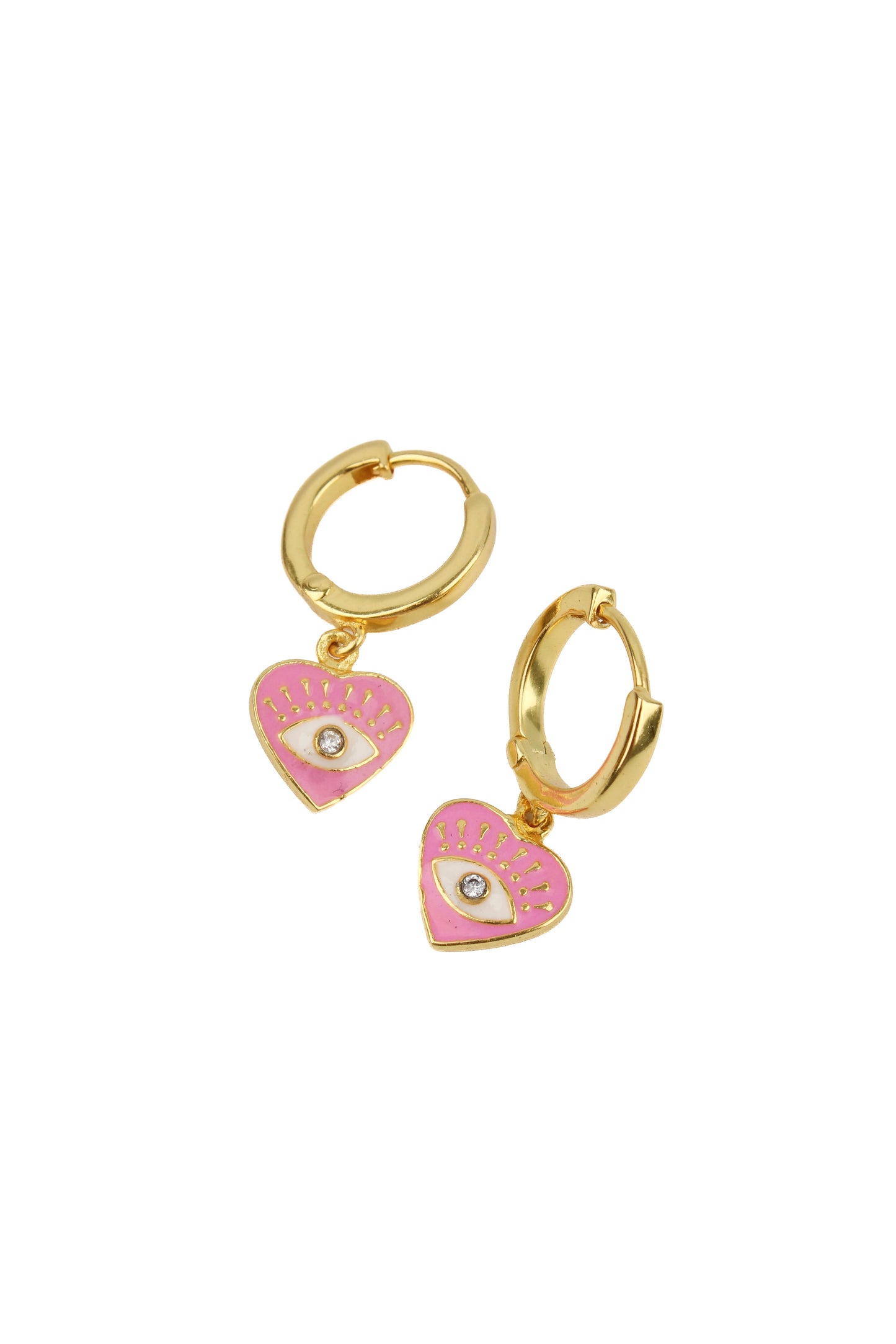 EYE HEART PINK ENAMEL HOOPS