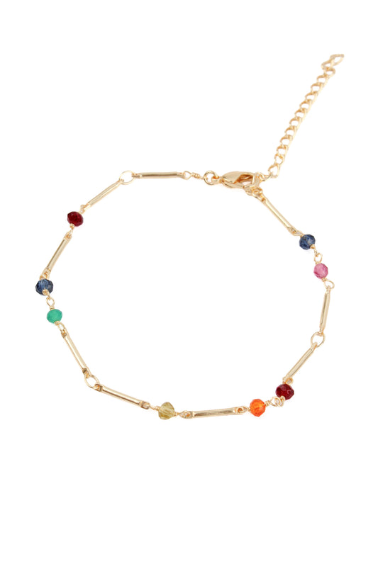 GOLD CHAIN BRACELET WITH MULTICOLOURED CRYSTAL BEADS