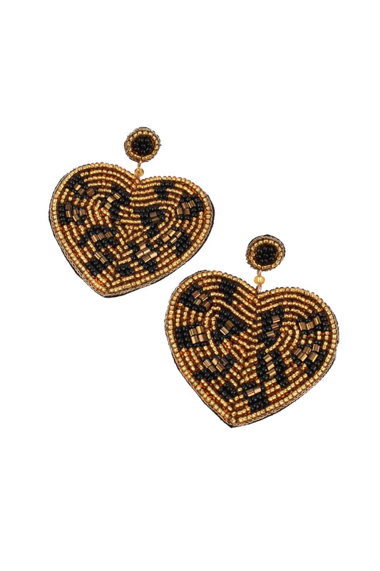 LEOPARD HEART BEADED EARRINGS