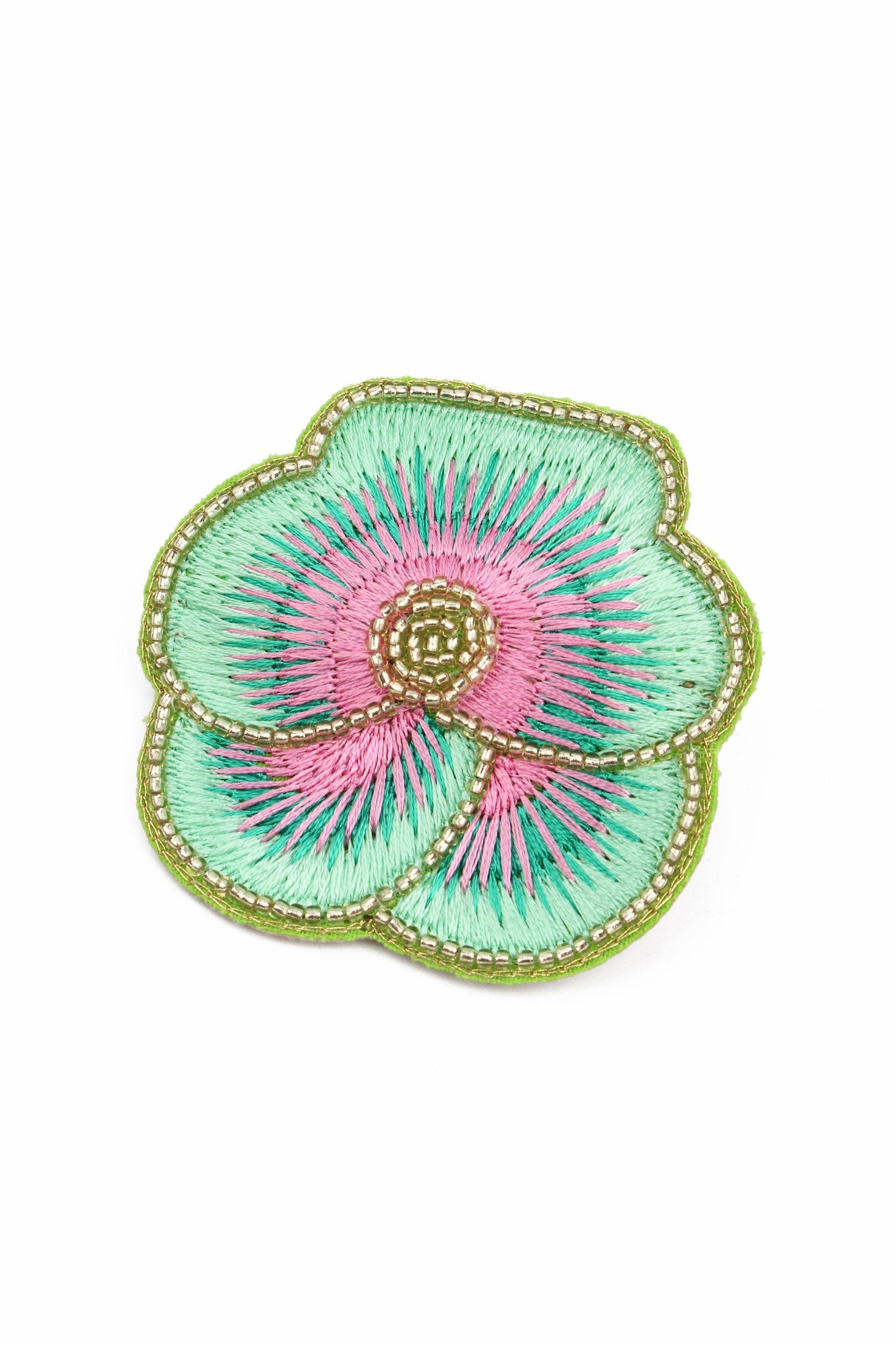 MINT PANSY BEADED HAIRCLIP