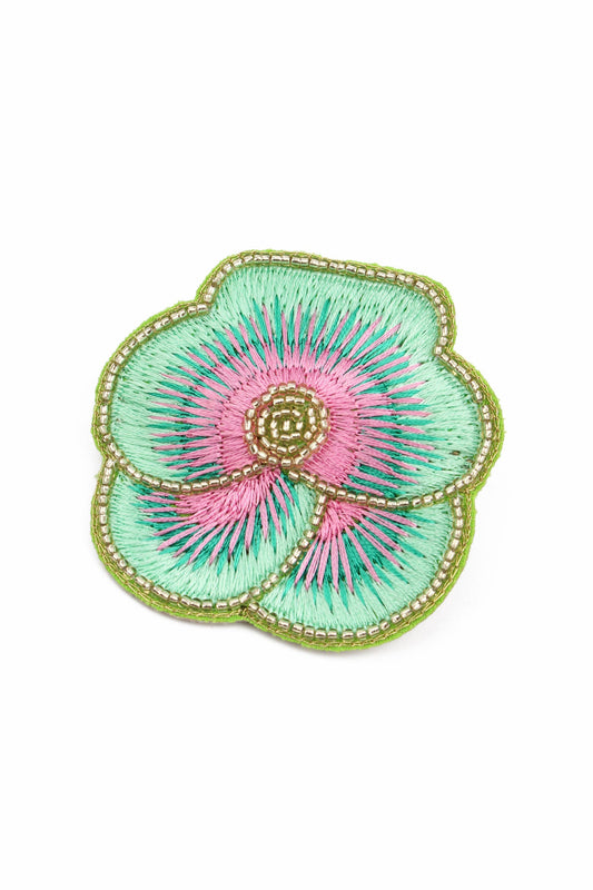 MINT PANSY BEADED HAIRCLIP