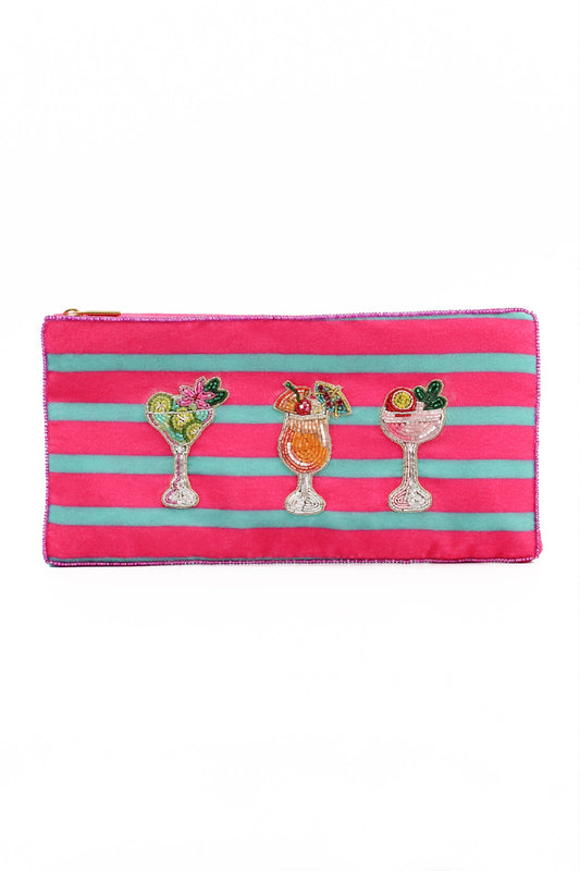COCKTAIL MULTI USE POUCH ON STRIPE