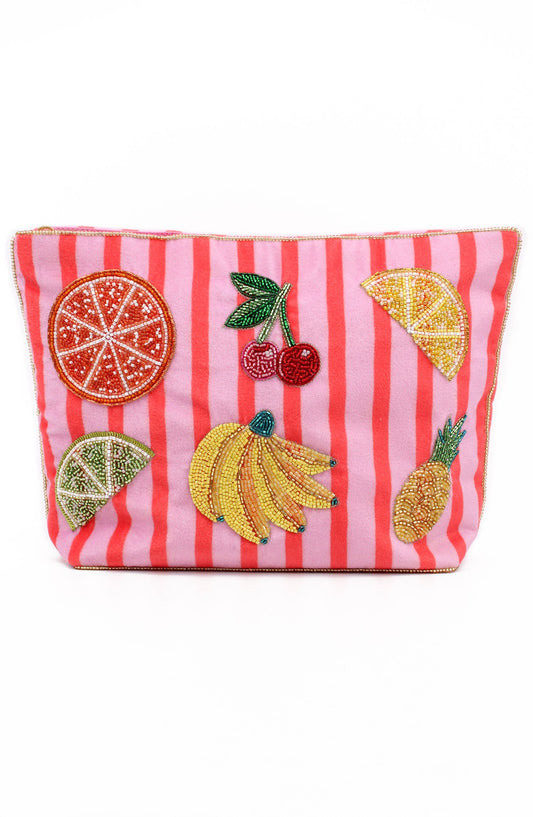MULTI FRUIT ON STRIPE LARGE POUCH