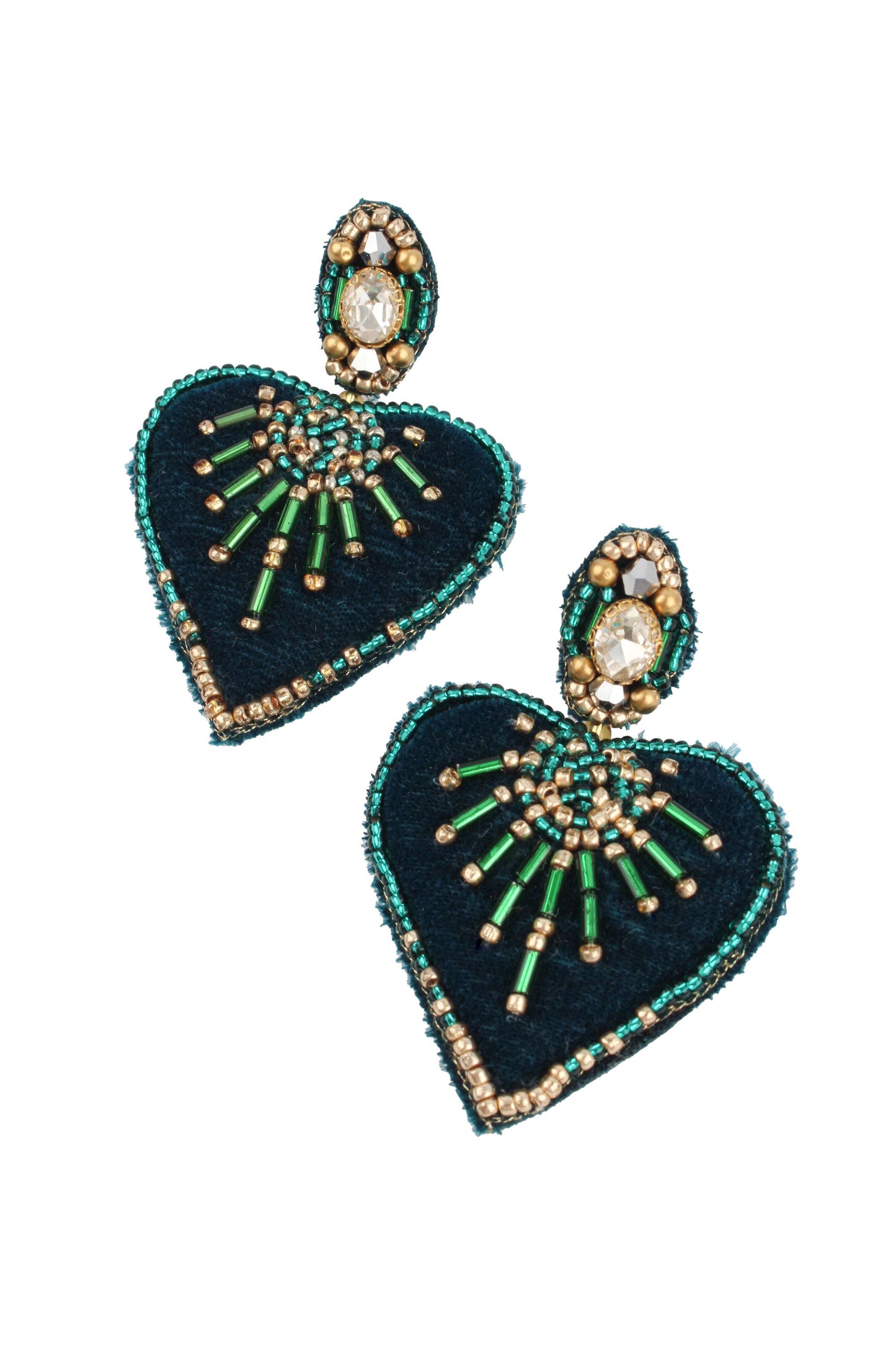 NAVY AND TEAL VELVET HEART EARRINGS