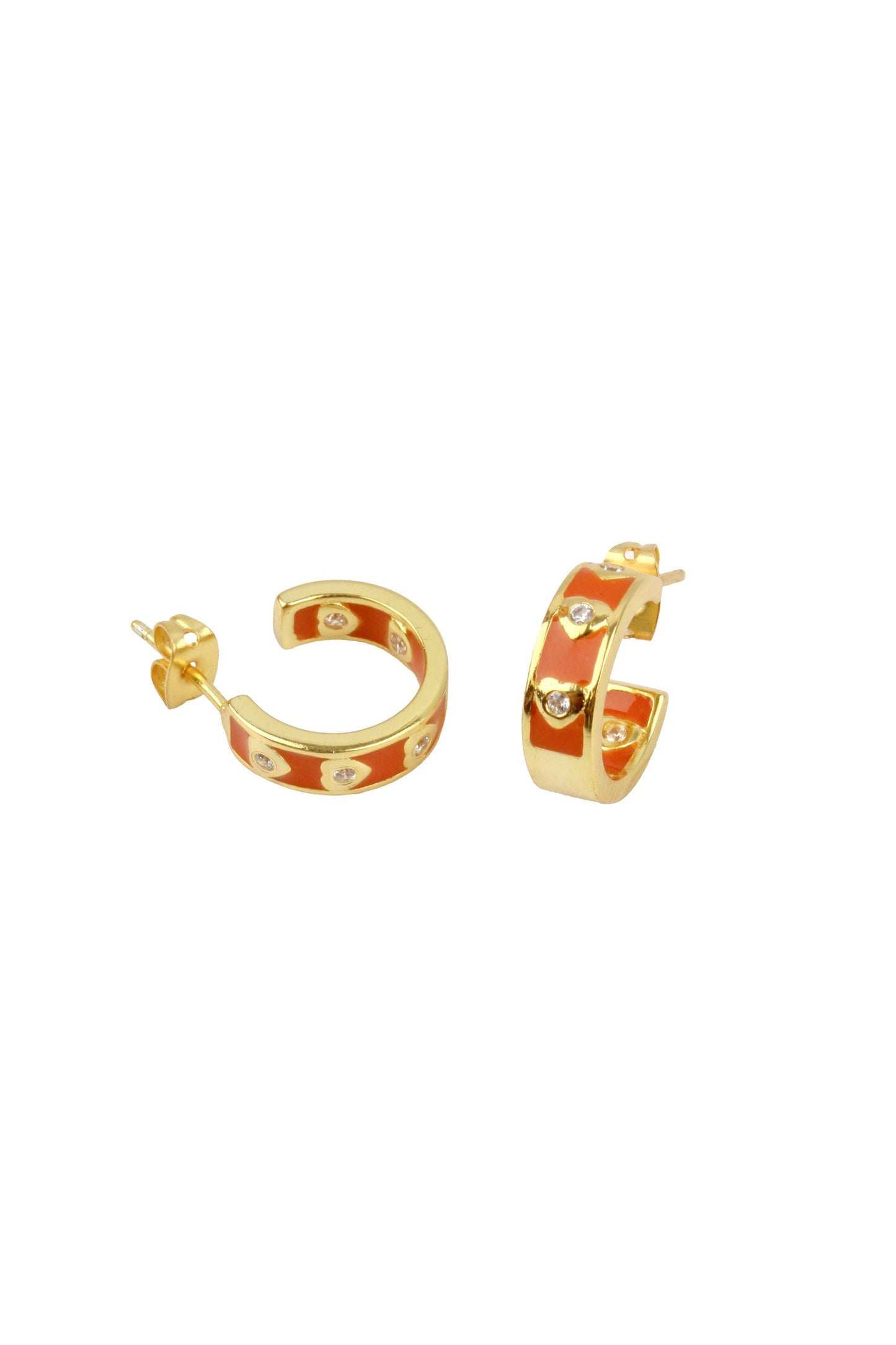 ORANGE CRYSTAL HEART ENAMEL HOOPS