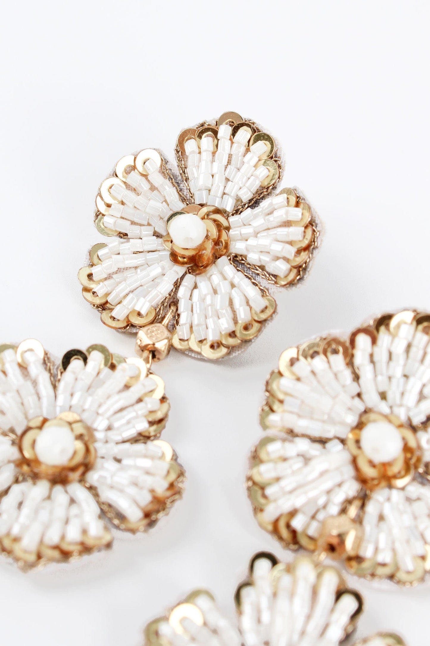 PEARL AND GOLD FLORAL DOUBLE DROP EARRINGS
