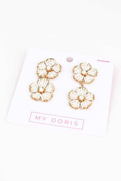 PEARL AND GOLD FLORAL DOUBLE DROP EARRINGS