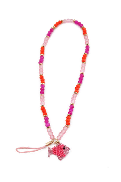 PINK AND ORANGE PHONE CHAIN WITH PINK FISH CHARMS