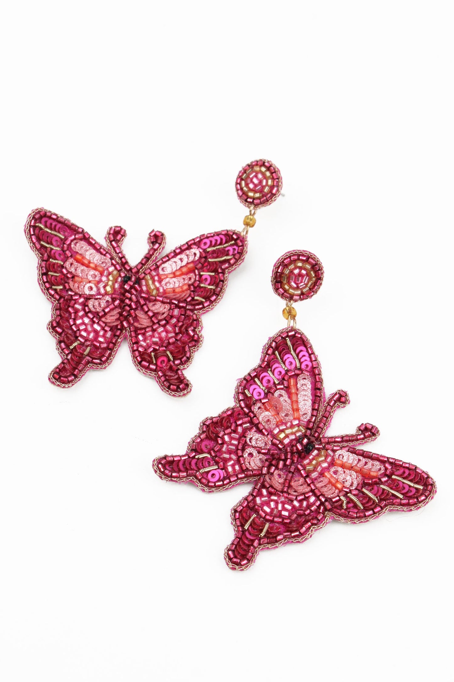 PINK BUTTERFLY BEADED EARRINGS