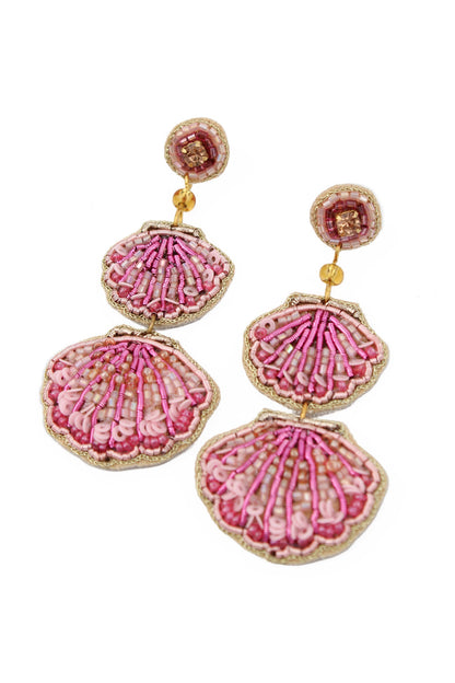 PINK DOUBLE DROP SHELL EARRINGS