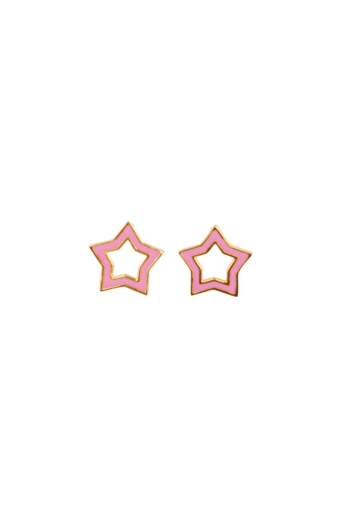 PINK ENAMEL & GOLD STAR STUDS