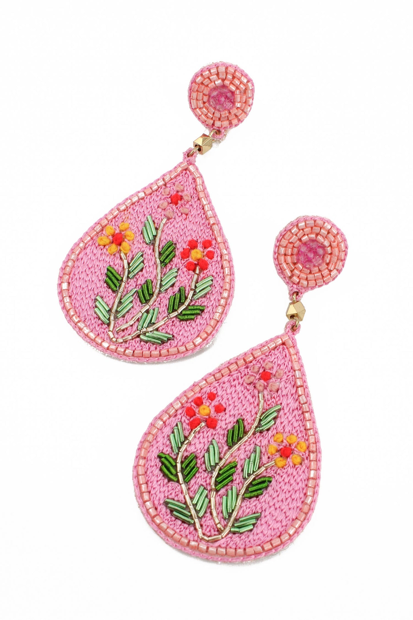 PINK EMBROIDERY FOLK FLORAL EARRINGS