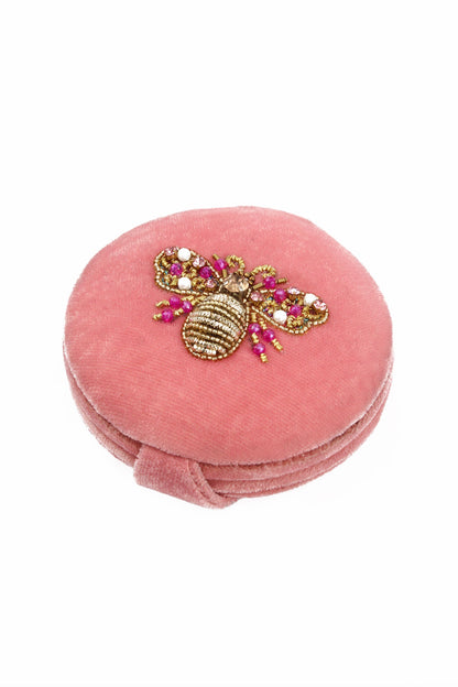 PINK FLOWER BEE COMPACT MIRROR