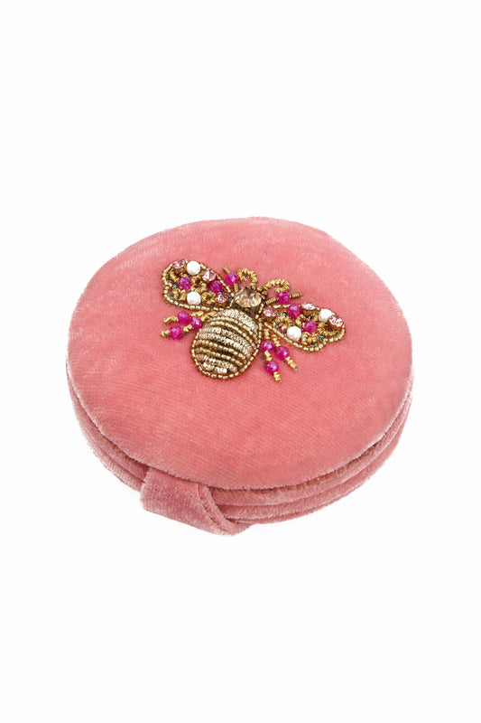 PINK FLOWER BEE COMPACT MIRROR