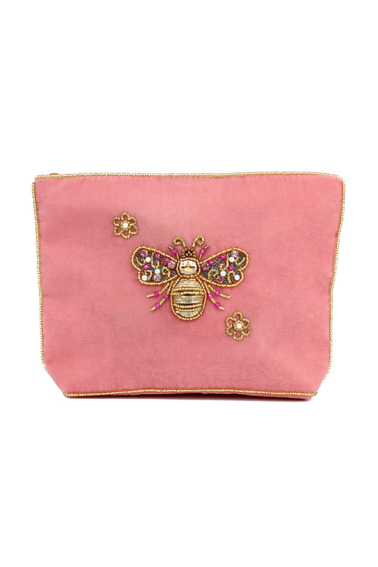 PINK FLOWER BEE MEDIUM POUCH