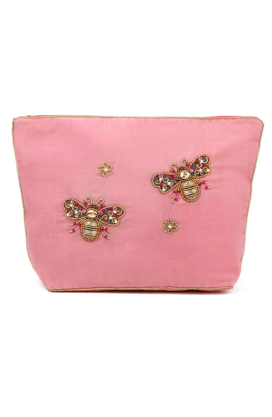 PINK FLOWER DOUBLE BEE LARGE POUCH