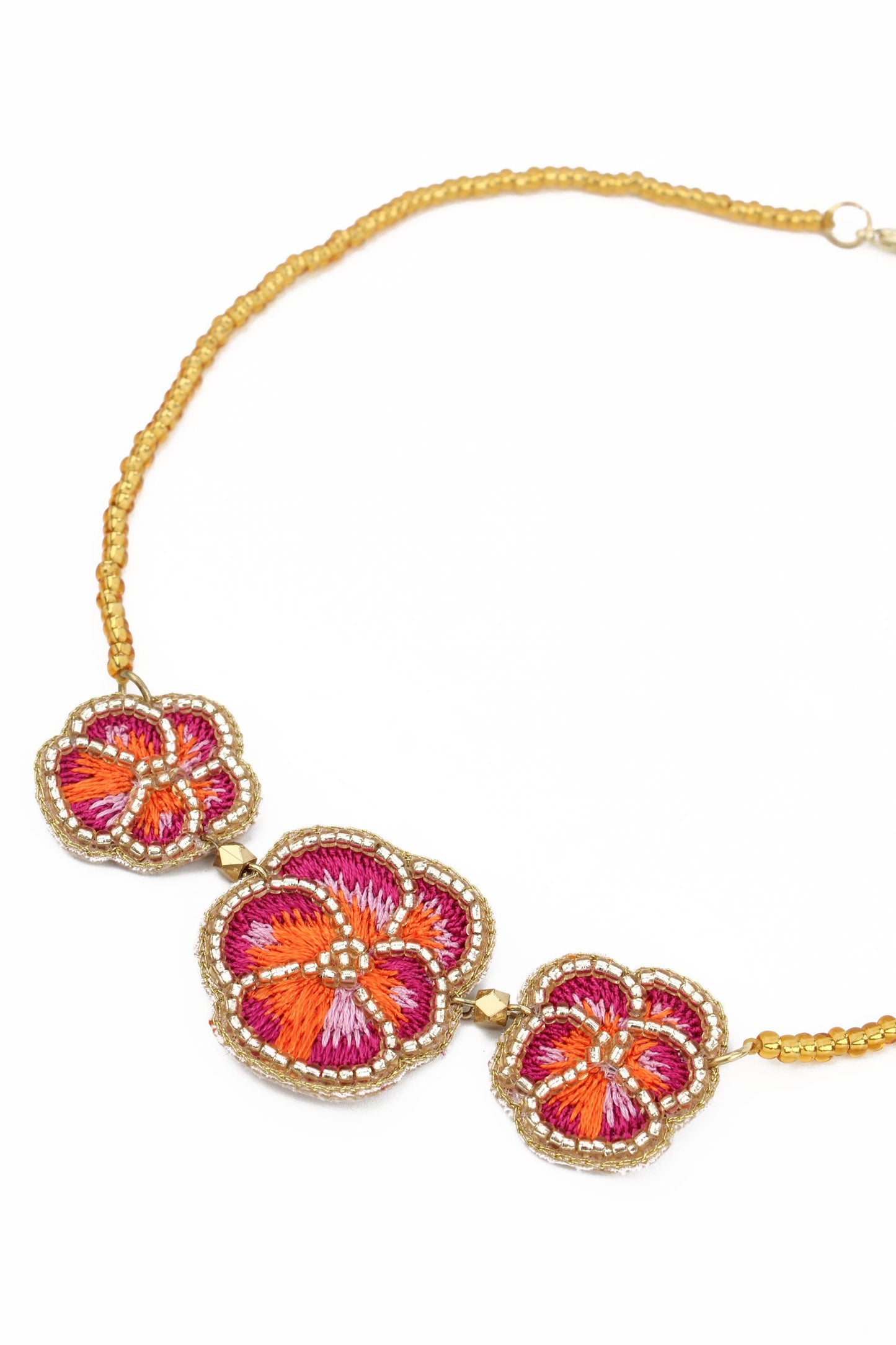 PINK PANSY BEADED NECKLACE