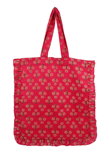 PINK PRINT FRILL TOTE BAG
