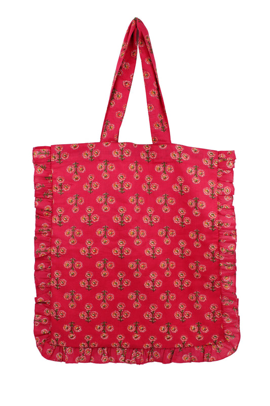 PINK PRINT FRILL TOTE BAG
