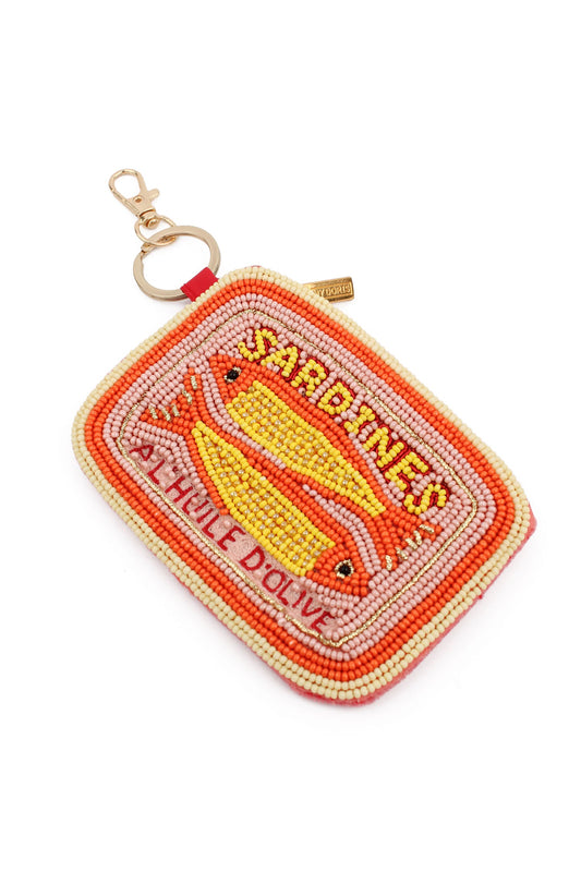 PINK SARDINE BEADED KEYRING POUCH